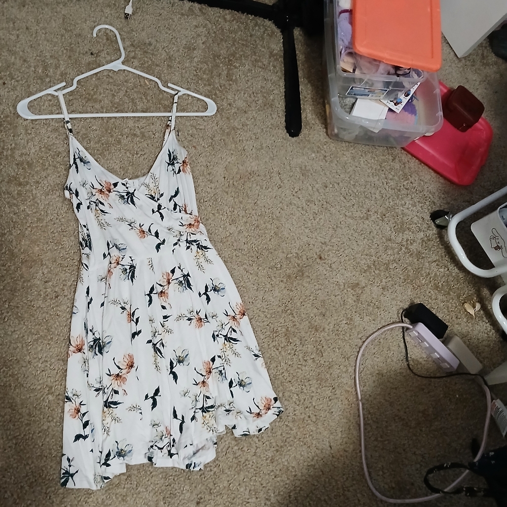 Floral Asymmetrical Dress - White and Orange